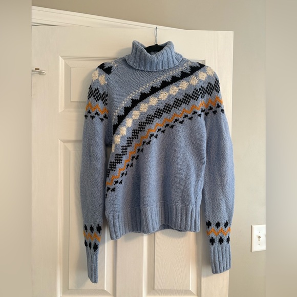 Derek Lam 10 Crosby Diagonal Fair Isle Turtleneck Sweater Light Blue - Picture 2 of 5